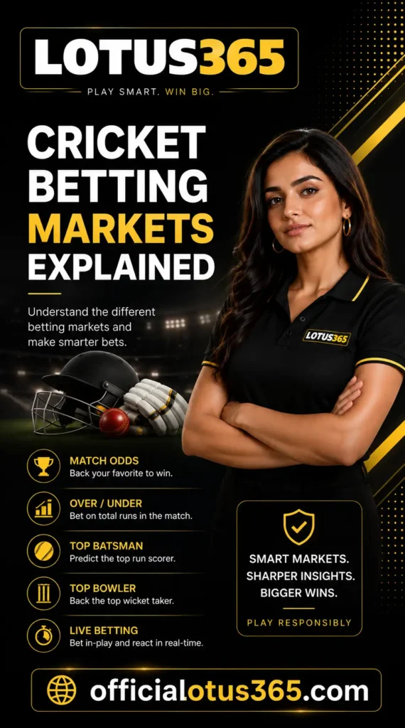 Cricket Betting Markets Explained banner by officialotus365